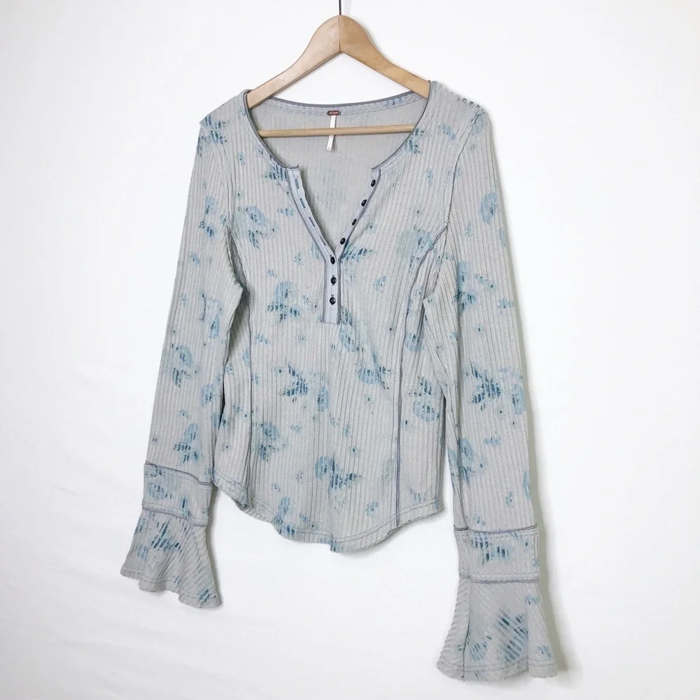 Free People Layer me Henley tie dye top with bell sleeves